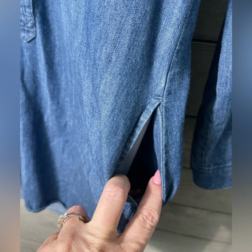 White House Black Market Long Sleeve Denim Button Up Jean Dress Sz 00 - Picture 7 of 15